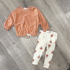 Jessica Simpson Baby Girl Peach Top and Floral Leggings Set